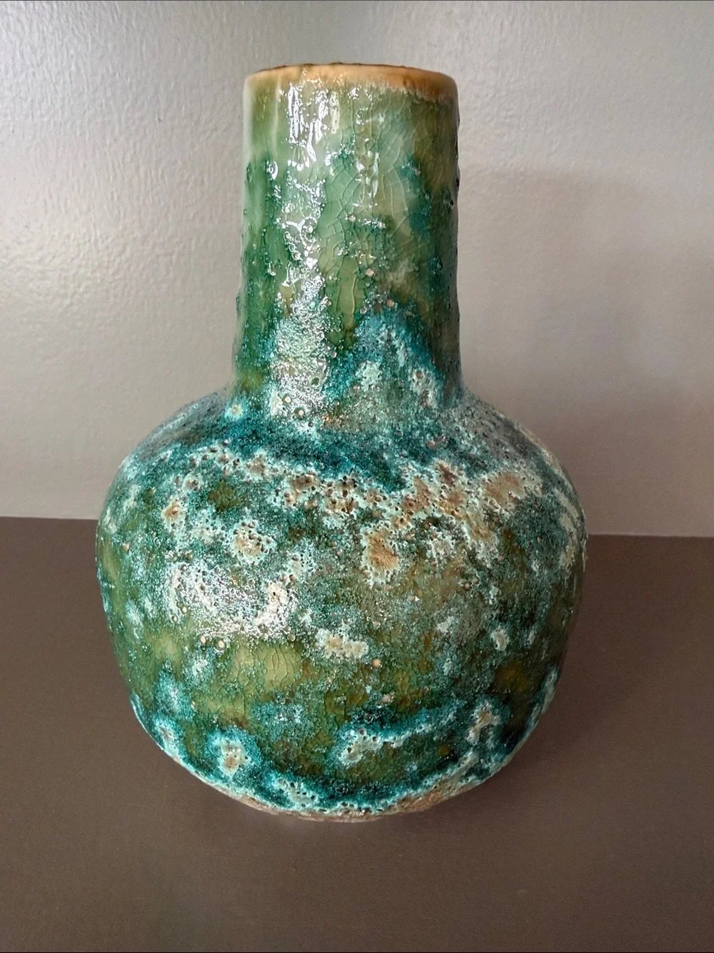 Textured Green and Turquoise Stoneware Vase